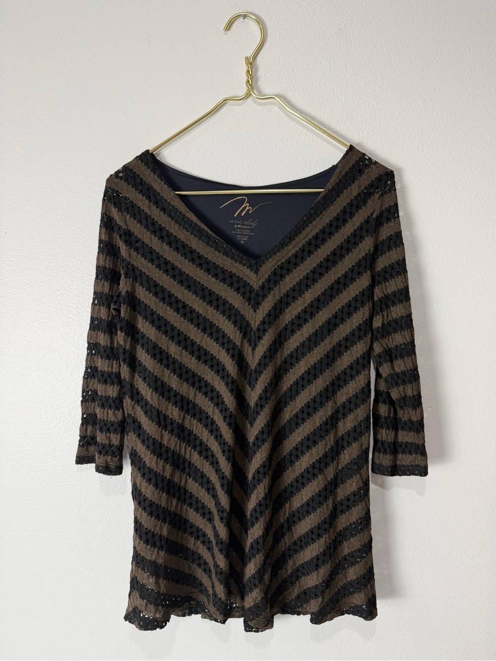 MIRACLEBODY Brown & Black Chevron Slimming Tunic Top Medium